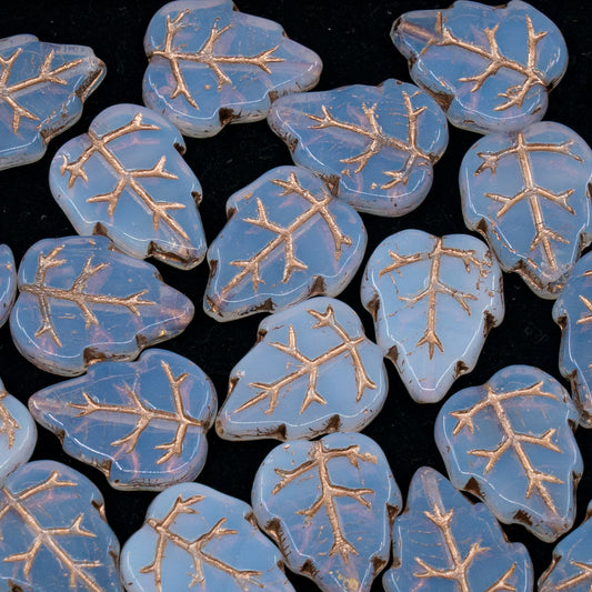 OUTLET 10 grams Pressed Beads Leaves, 15 x 12 mm, Opal White Copper Lined (01000-54307), Glass, Czech Republic