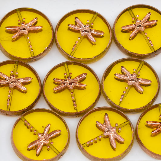 OUTLET 10 grams Table Cut Dragonfly Beads, 17 x 17 mm, Transparent Yellow 27103 (80020-27103), Glass, Czech Republic