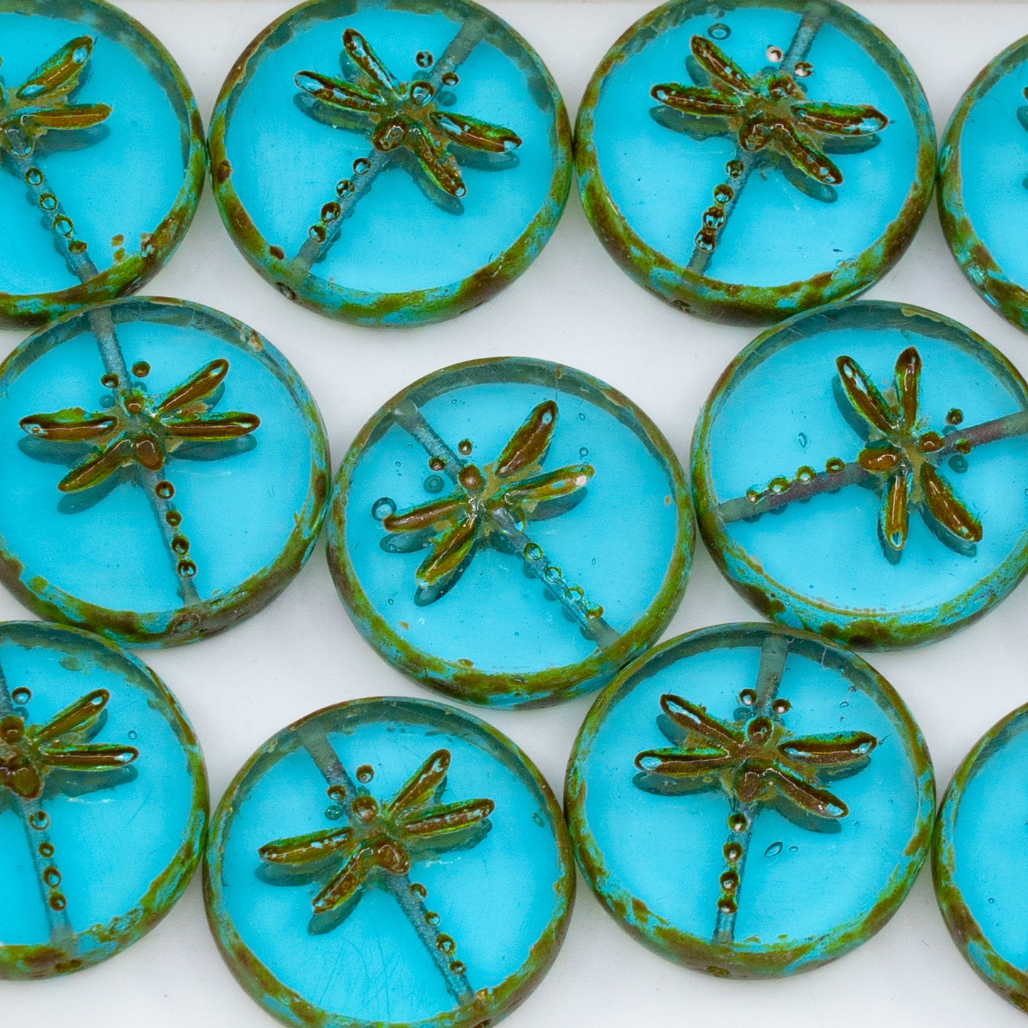 OUTLET 50g Table Cut Dragonfly Beads, 17 x 17 mm, Transparent Blue Travertin (60020-86800), Glass, Czech Republic