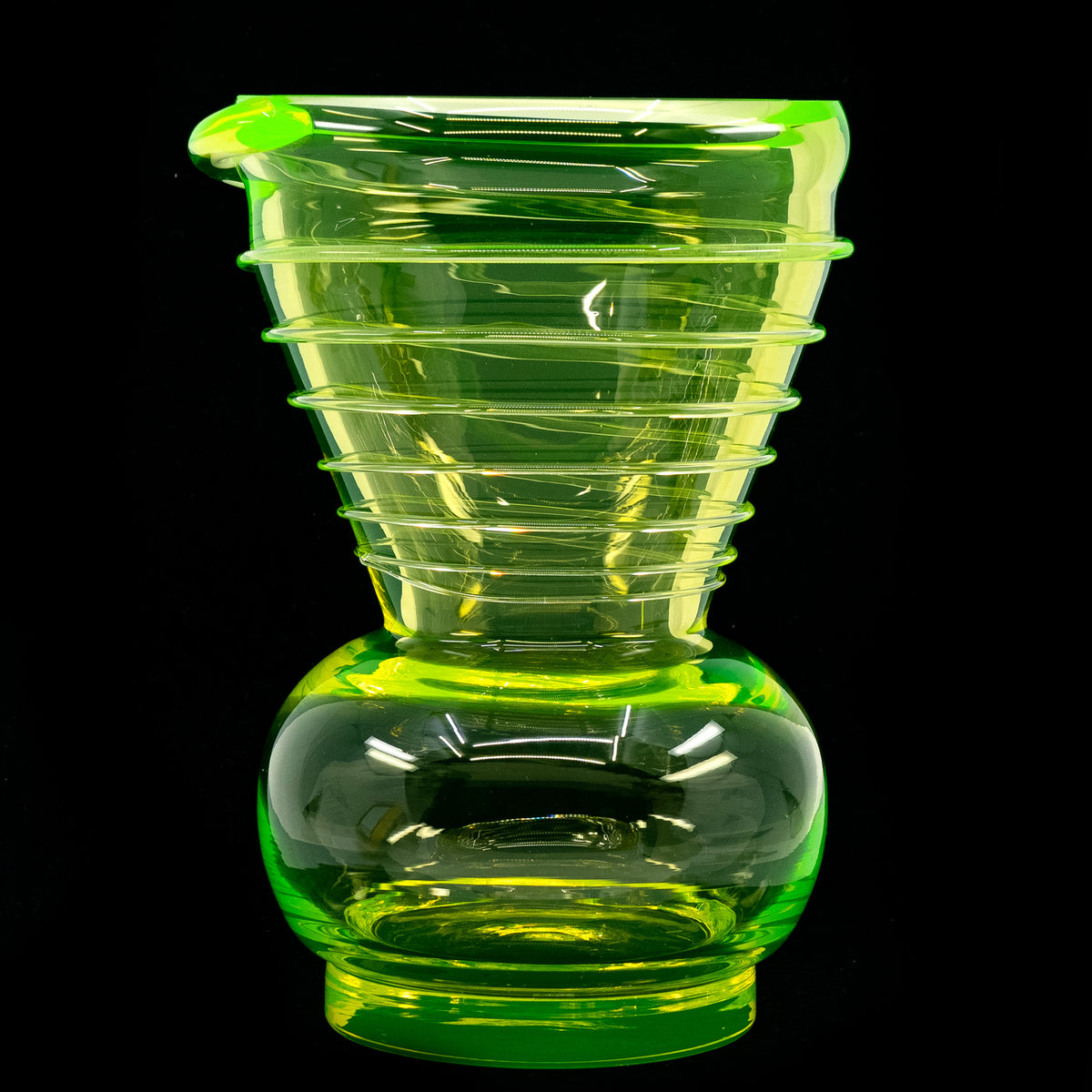 YELLOW Uranium Glass Vase - Spiral Cone Large - Unique Piece, Handmade, Czech Glass OUTLET