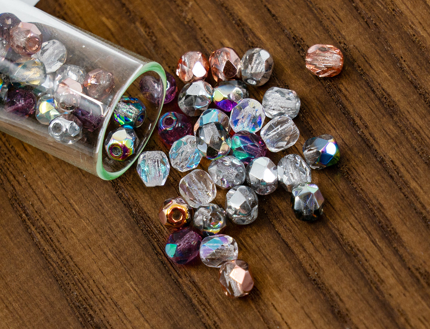 混合多面火抛光压制捷克玻璃珠 4 毫米(0.16 英寸),暖色混合透明