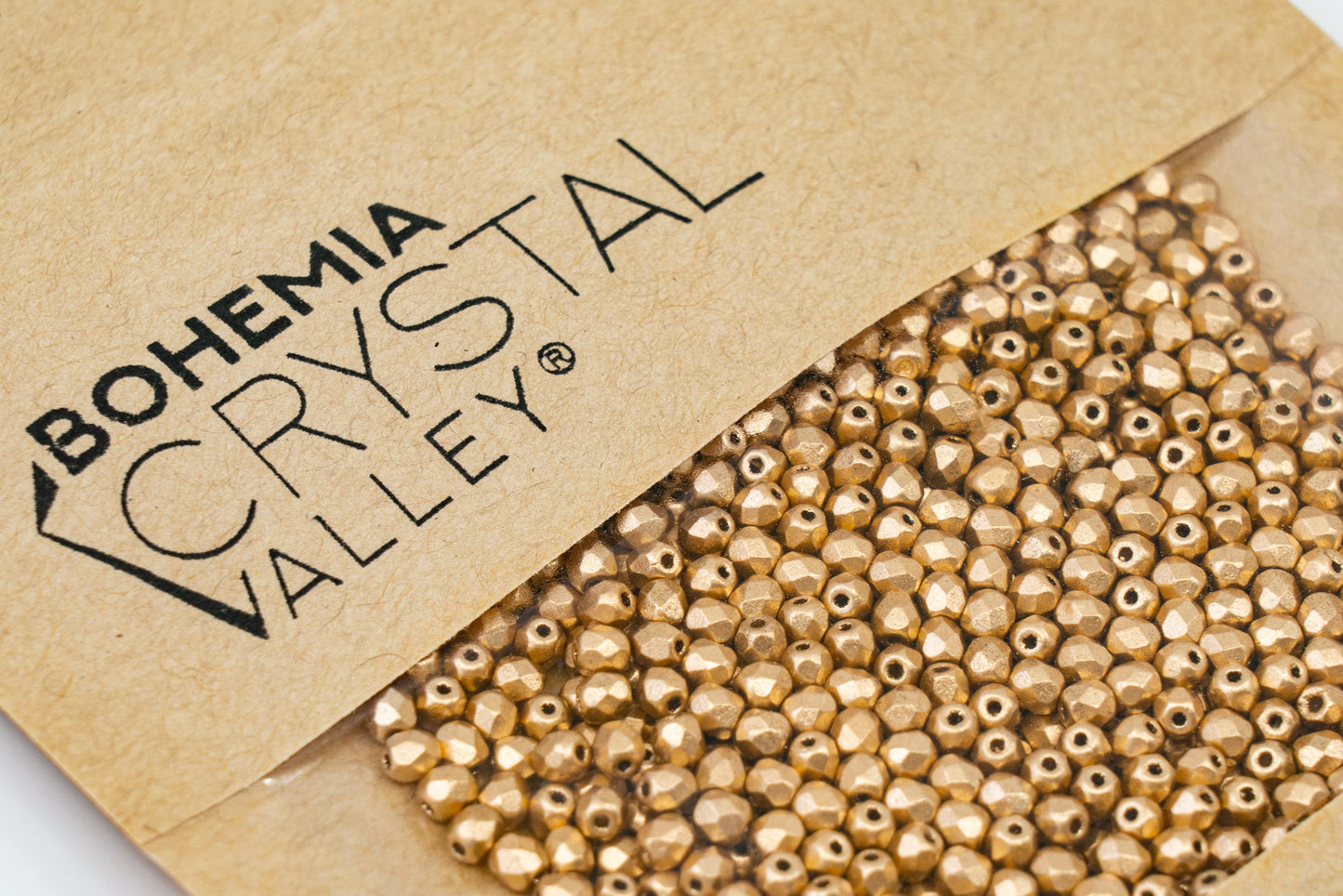 OUTLET 10 克刻面圆形火抛光珠,4 x 4 毫米,阿兹特克水晶淡金色 (00030-01710),玻璃,捷克共和国