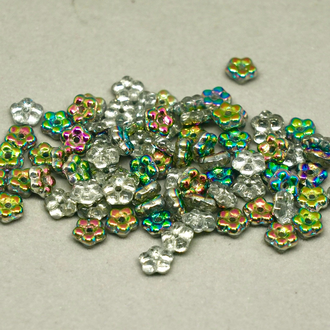 OUTLET 10 克勿忘我珠,5 x 5 毫米,水晶水晶 Vitrail 中等涂层 (00030-28101),玻璃,捷克共和国