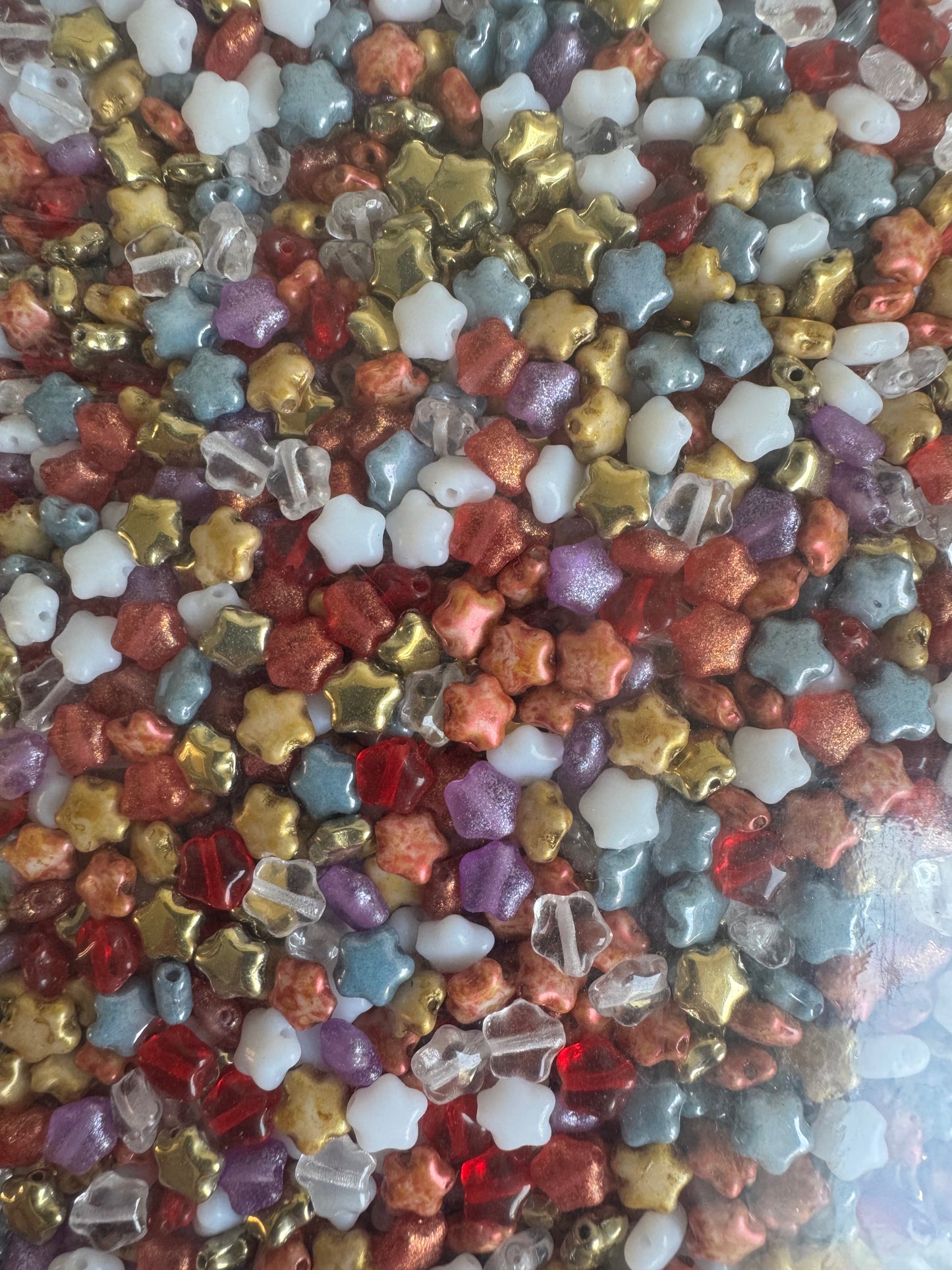 OUTLET 10 grams Small Star Beads, 6 x 6 mm, 1 Mixed Colors (00001-mix), Glass, Czech Republic