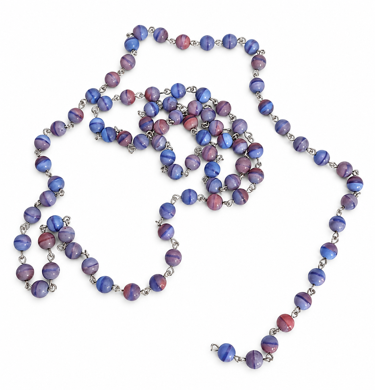 OUTLET 92cm chain with Round Druck Beads, 6 x 6 mm, Blue Pink Mixed (blue-pink-mixed), Glass, Czech Republic