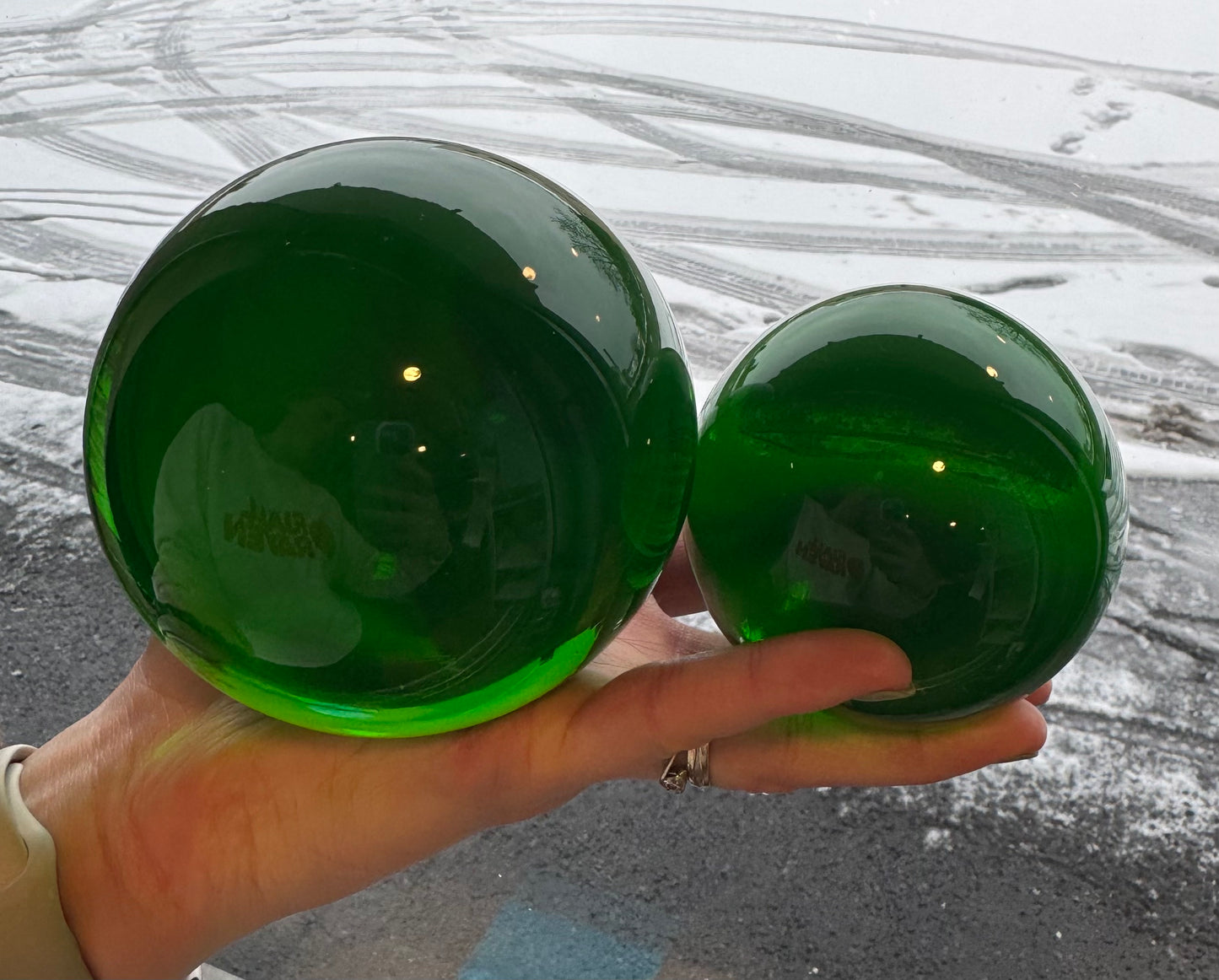 READY to ship - 4,6,8 or 10cm GREEN Transparent Uranium Round Glass Sphere Marble (FULL ROUND), Glass, Czech Republic