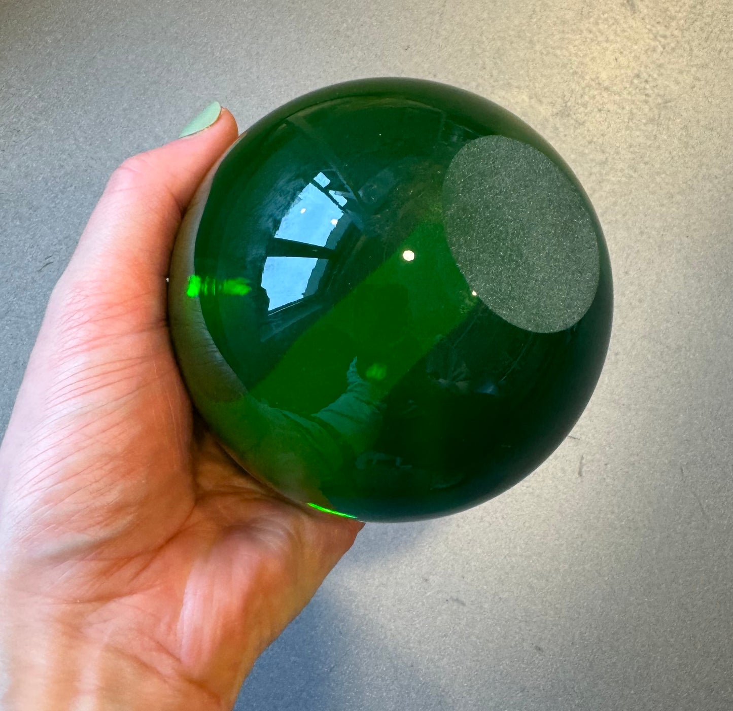 READY to ship - 4,6,8 or 10cm GREEN Transparent Uranium Round Glass Sphere Marble (with flat side), Glass, Czech Republic