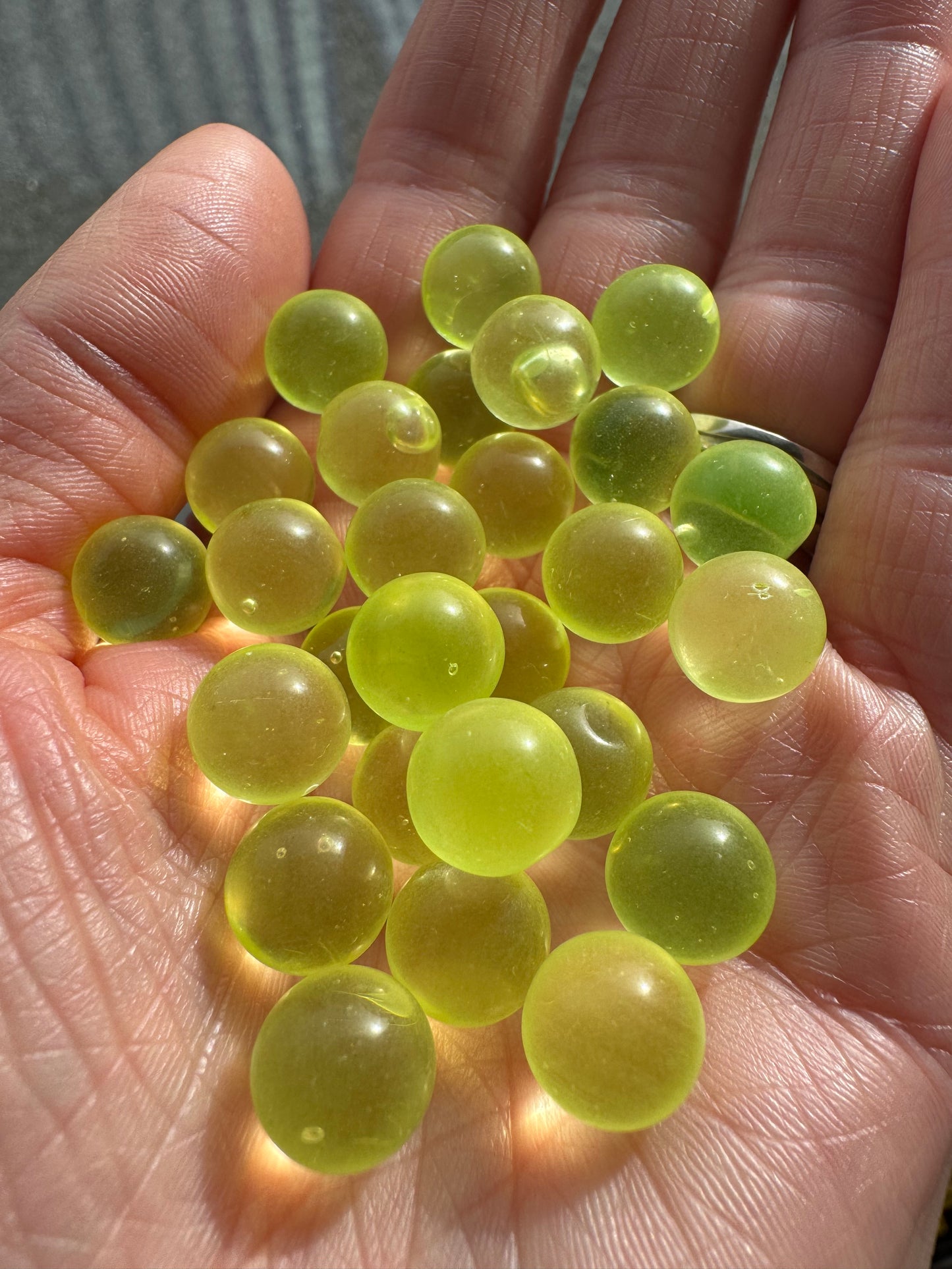 100 grams Glass Sphere Small Marble Ball Yellow Uranium Transparent, Glass, Czech Republic