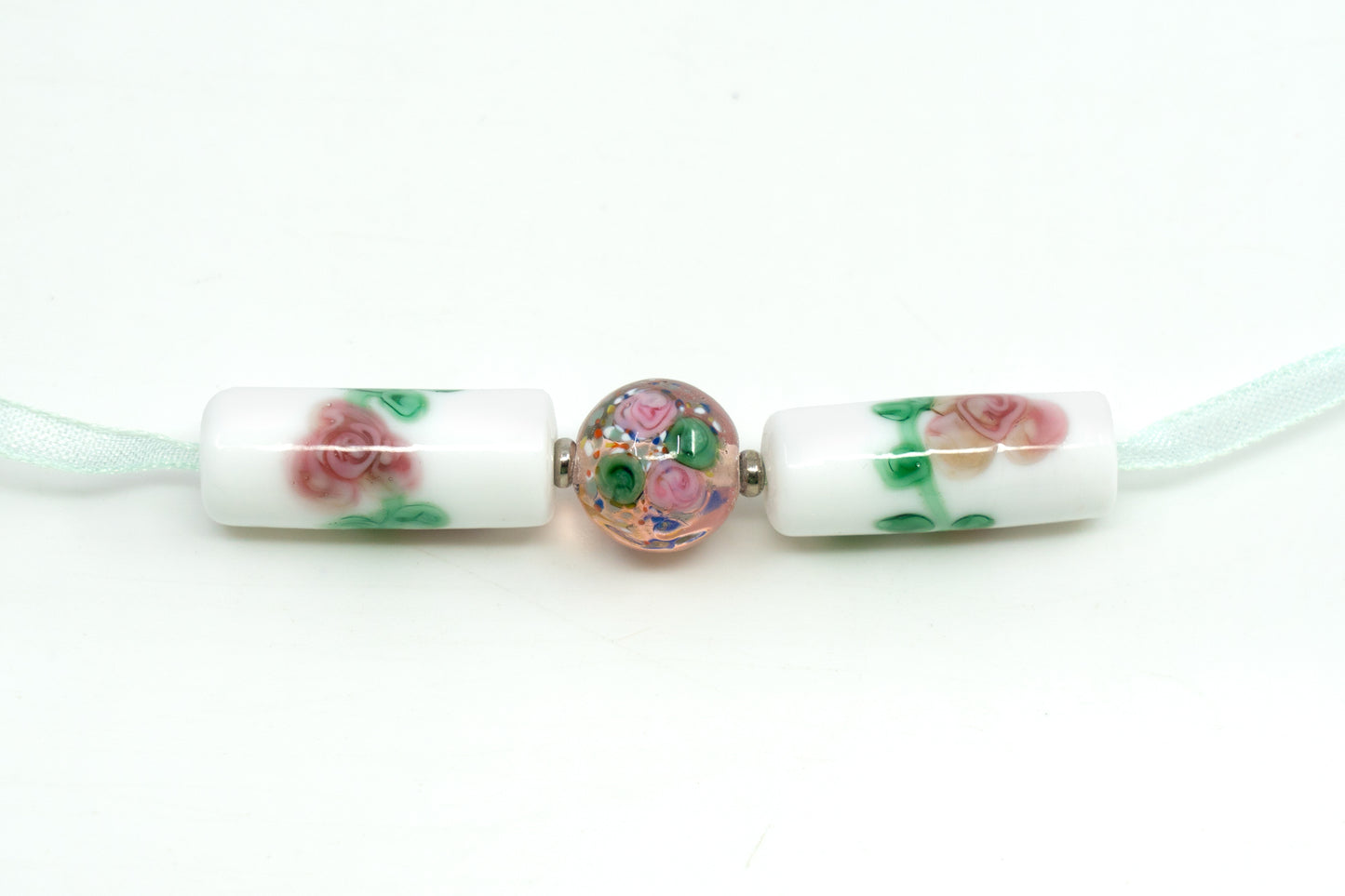 10 pcs Lampwork Glass Bead Mix with Flower design, Hand Made