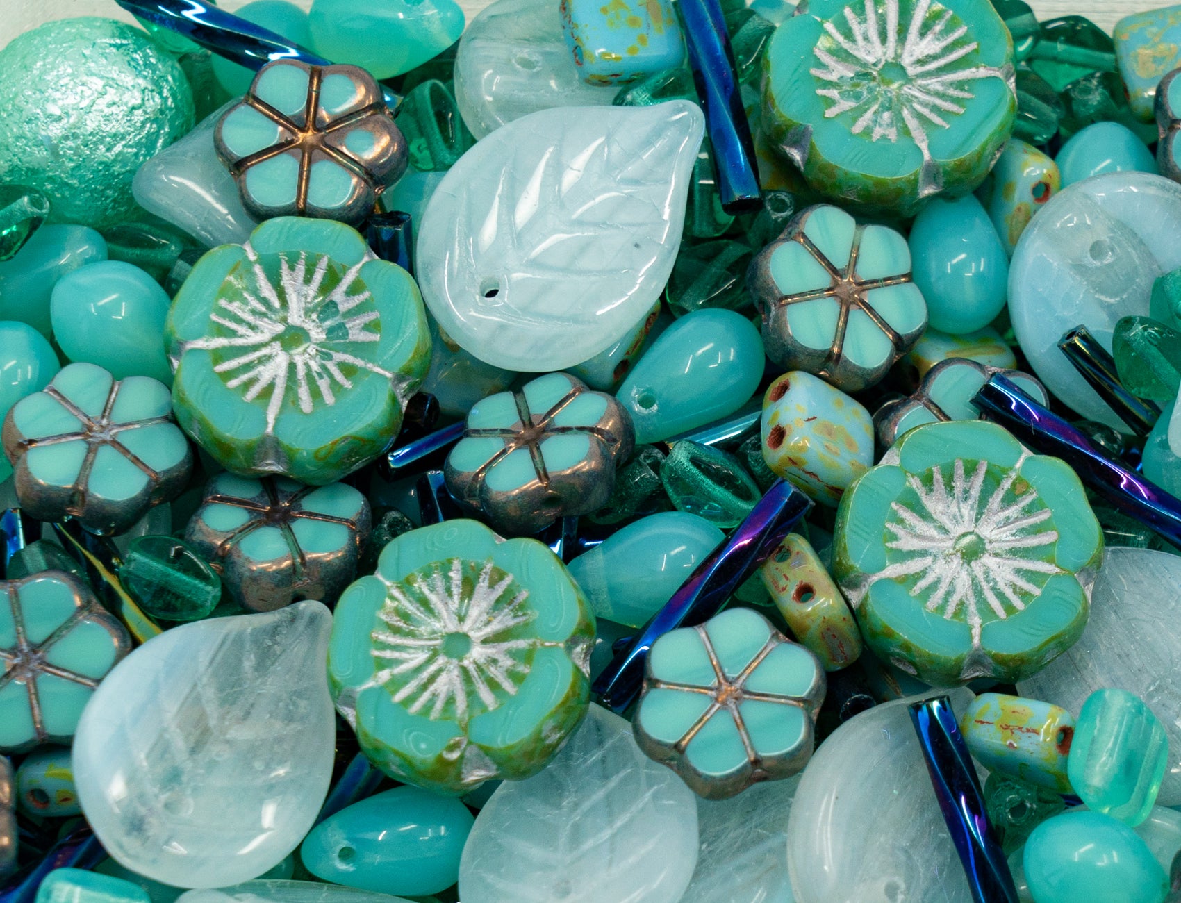 Mix of Unique Czech Bohemia Glass Pressed Beads, Rocailles, Opaque
