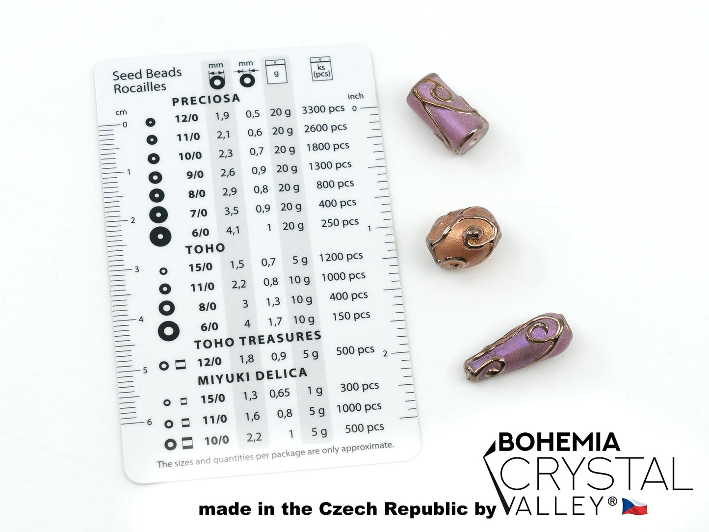 30 pcs Lampwork Beads Pearl Decor PD710 / Cylinder (271-40-001), Handmade, Preciosa Glass, Czech Republic