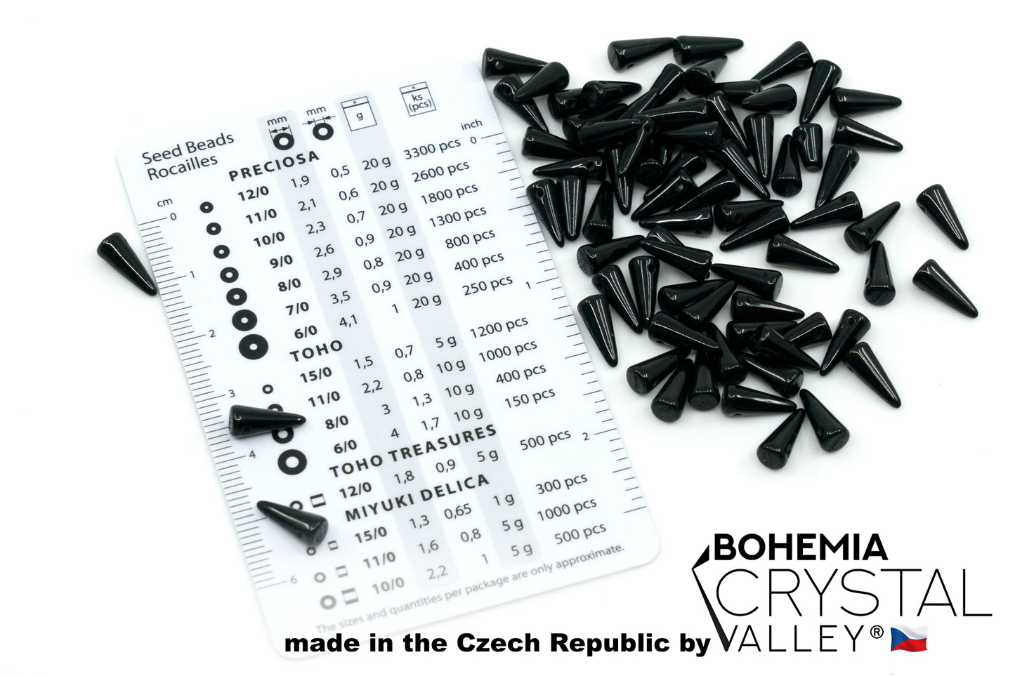 小尖刺玻璃珠,刺 1 孔压制平底捷克珠,深黑色 23980,4x10 毫米