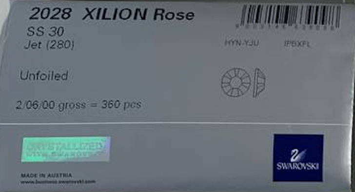OUTLET Swarovski Sealed Envelope, XILION Rose 2028 SS 30 Jet Black unfoiled - 360 pcs