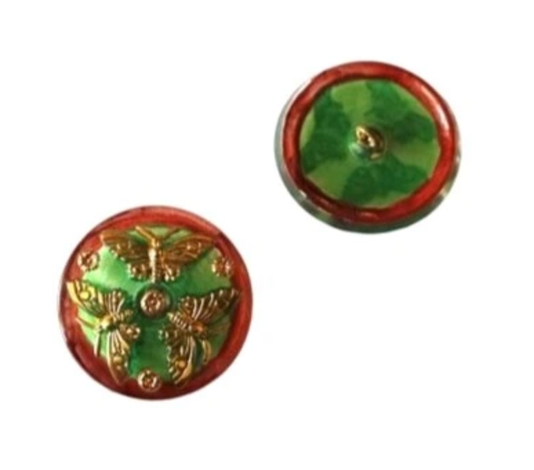 OUTLET 1 pcs Hand Painted Glass Buttons with ornament, size 12 (27 mm), Glass, Czech Republic