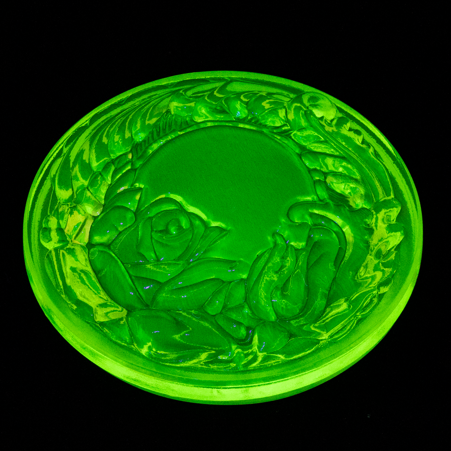 Uranium Glass Tableware (Glow under UV) - Jewelry Box / Bowl with Lid - Rose, Czech Republic