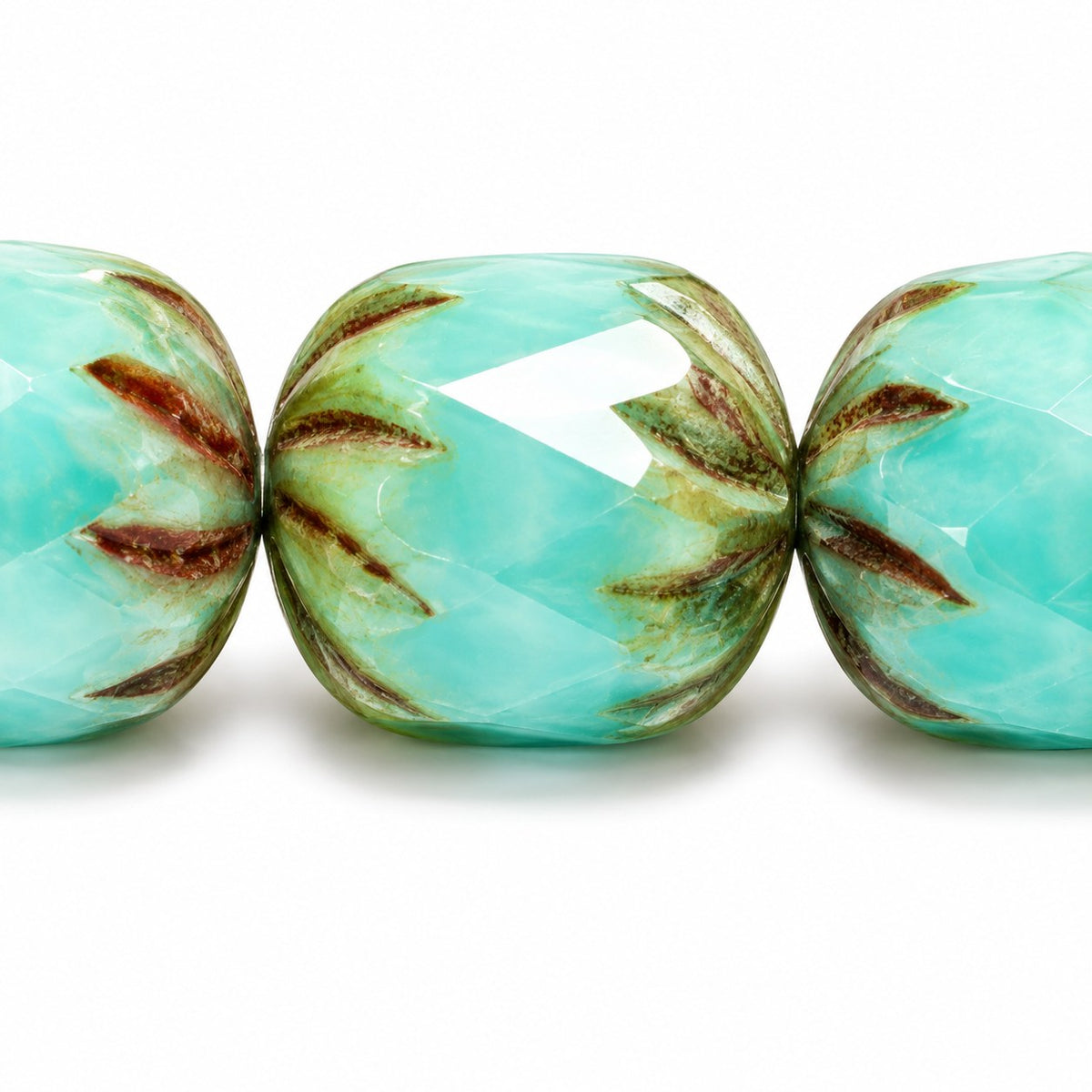 Faceted Fire Polished Beads Special Cut, Turquise Stain Strong (63120-86805), Glass, Czech Republic