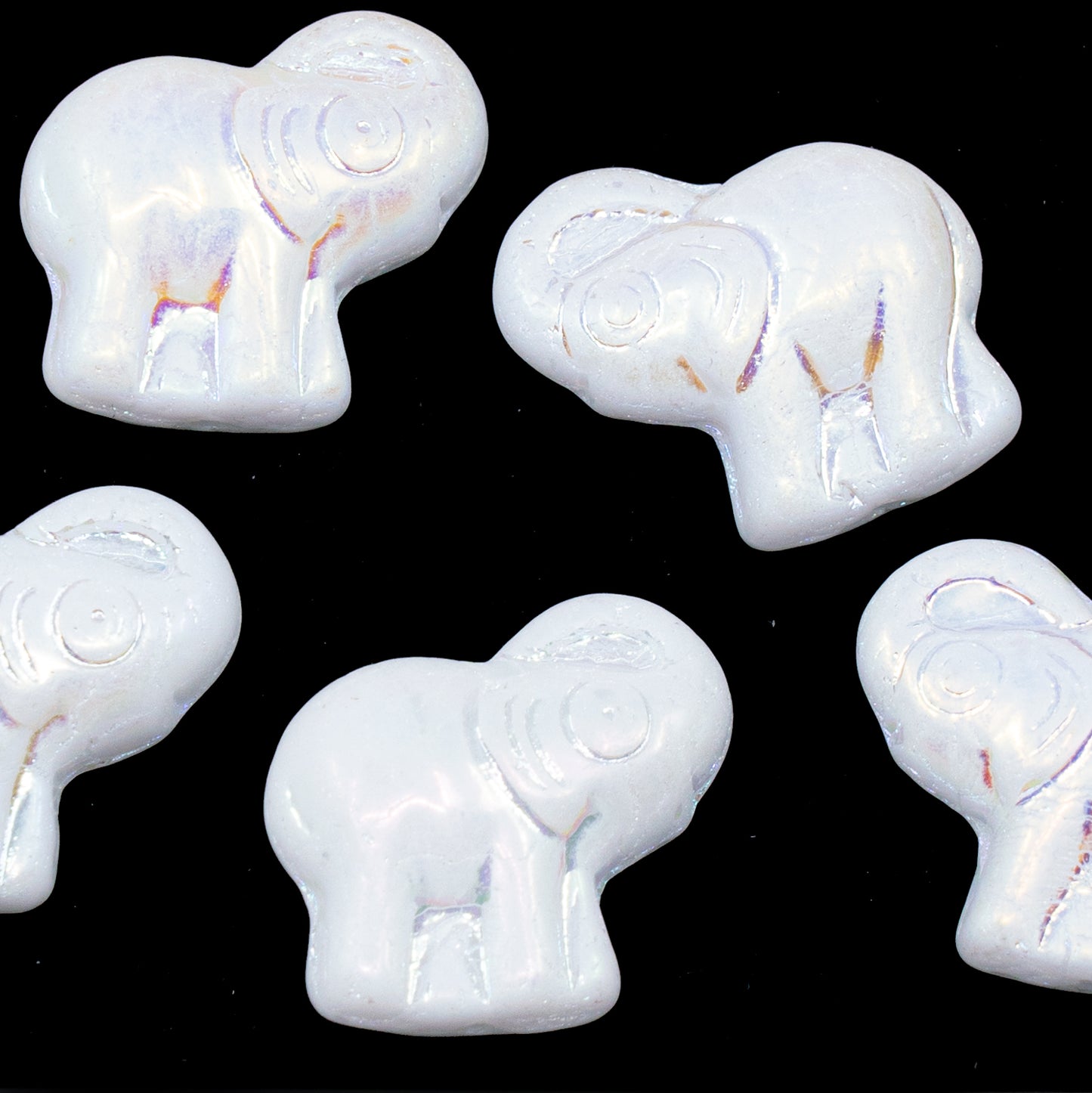 OUTLET 250g/50g Elephant Beads, 20 x 21 mm, Chalk White Matte Ab Full (2X Side) (03000-84100-28703), Glass, Czech Republic
