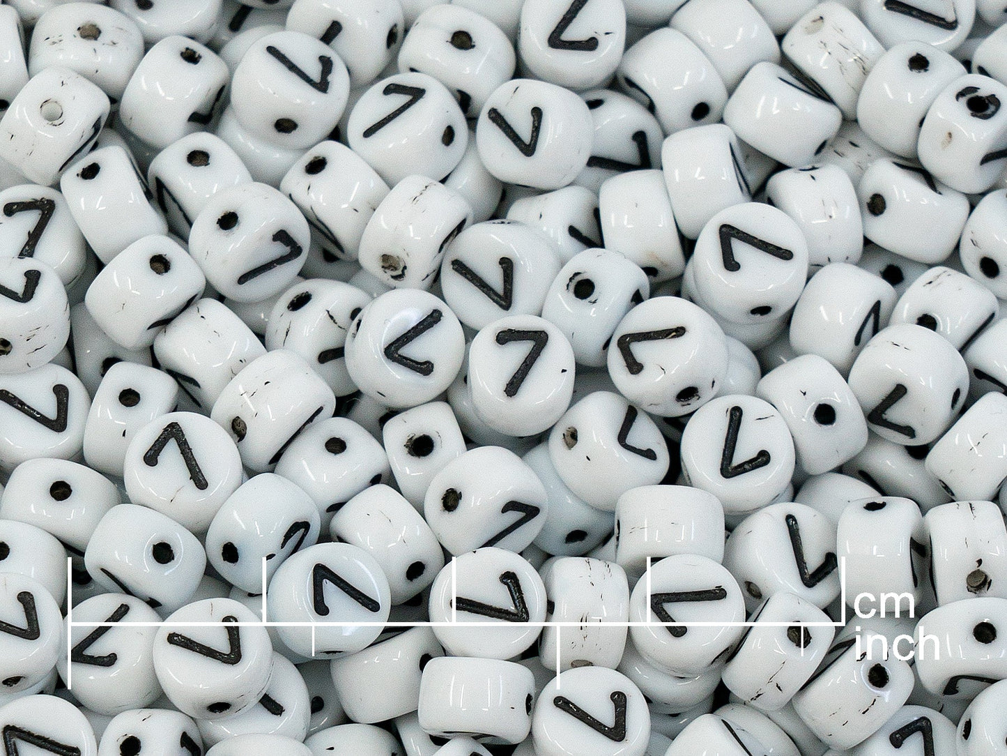 OUTLET 250g Pressed Czech Glass Letter Number Beads, 6 x 6 mm, (7), White Black Lined, Glass, Czech Republic