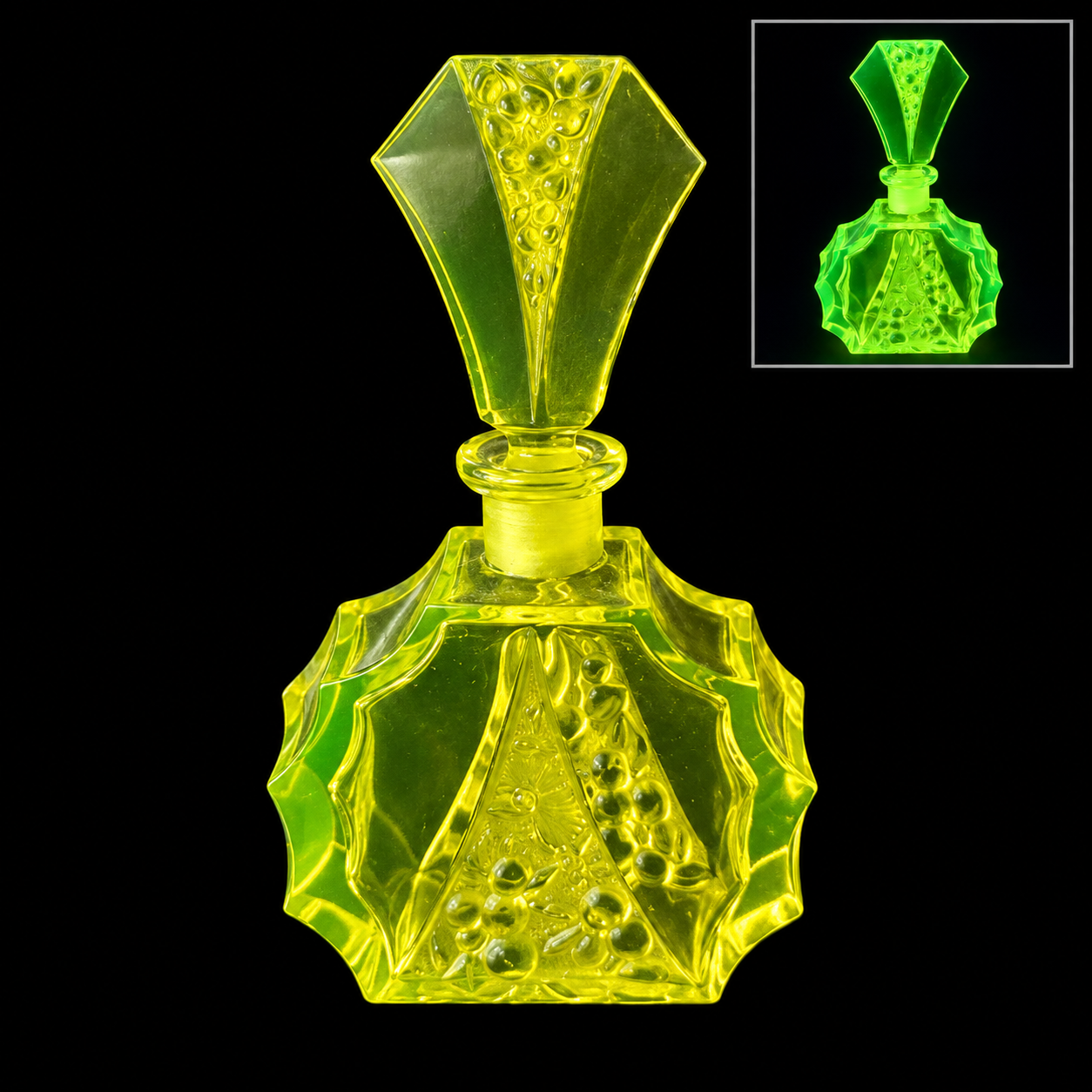 Uranium Vintage Bohemia Glass Perfume Bottle, Czech Republic, OUTLET