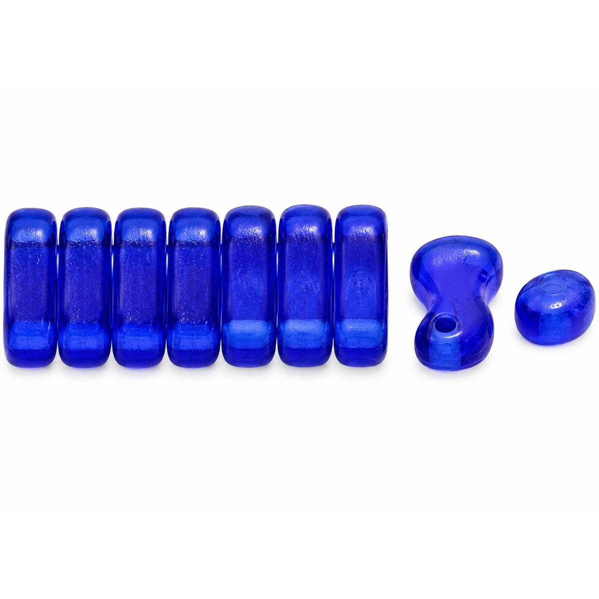 2-Hole Pressed Beads, Transparent Blue Matte (30080-84110), Glass, Czech Republic