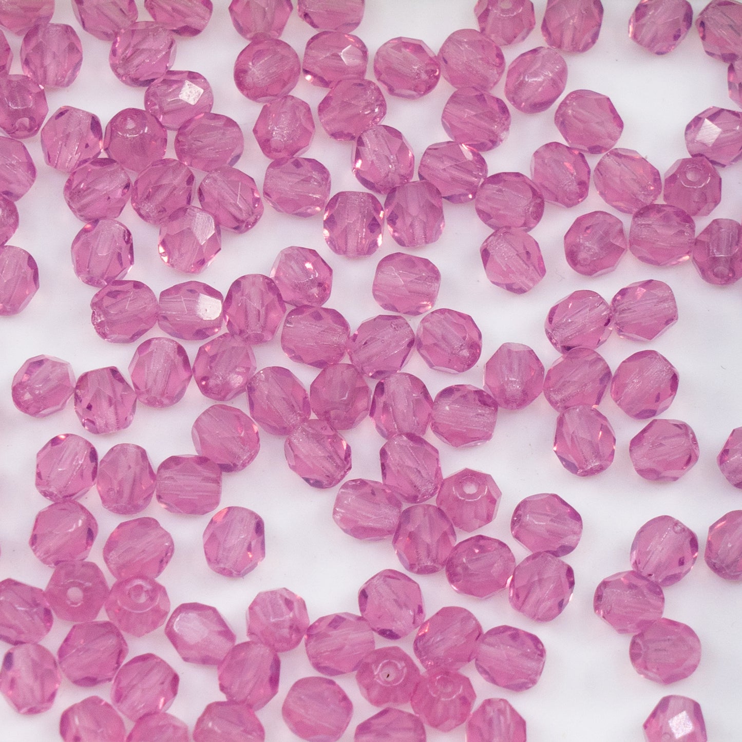 OUTLET 250g/50g Faceted Round Fire Polished Beads, 4 x 4 mm, Opal Pink (71010), Glass, Czech Republic