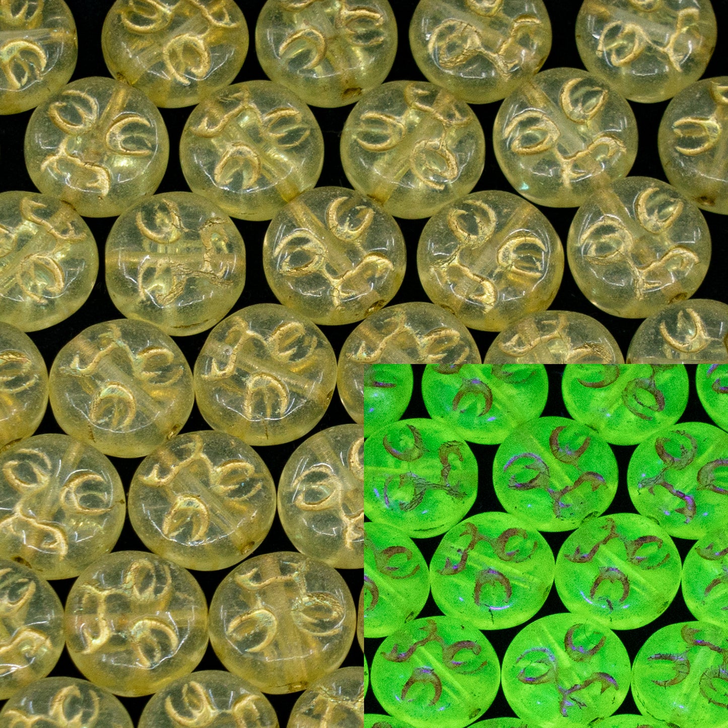 OUTLET 10克压制珠月牙形,9 x 9毫米,透明镀金(80130-54202),玻璃,捷克共和国