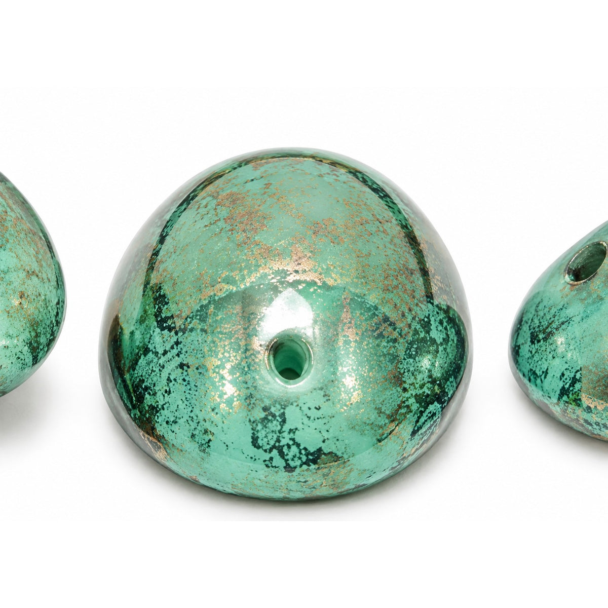 2-Hole Cab Beads, Opaque Green Terracotta Copper (53110-15435), Glass, Czech Republic