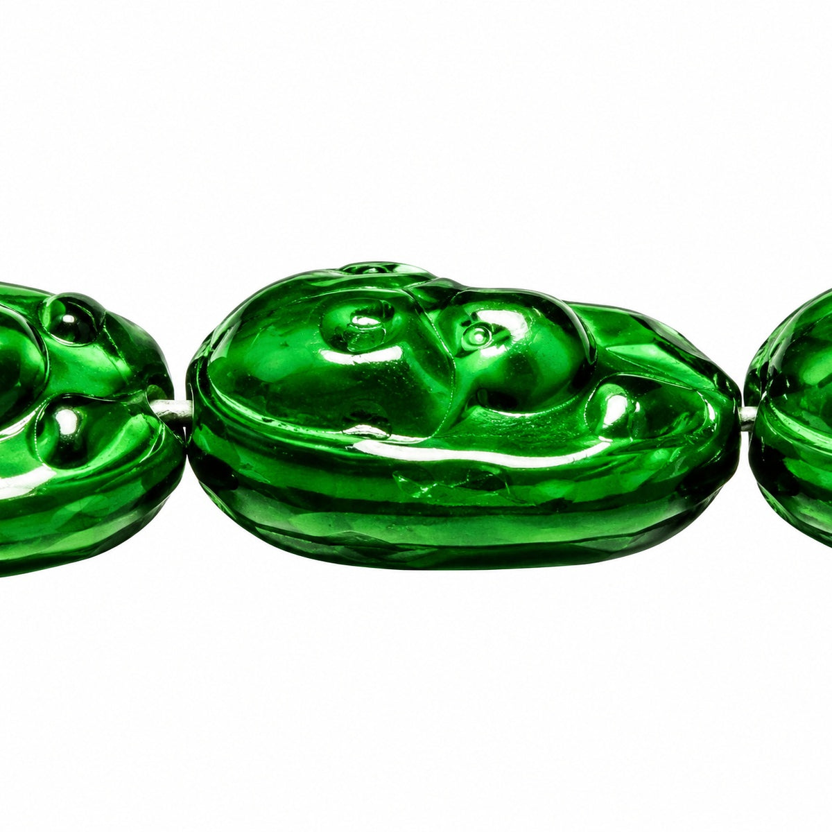 Skull In Oval Beads, Green Malachite (54110), Glass, Czech Republic