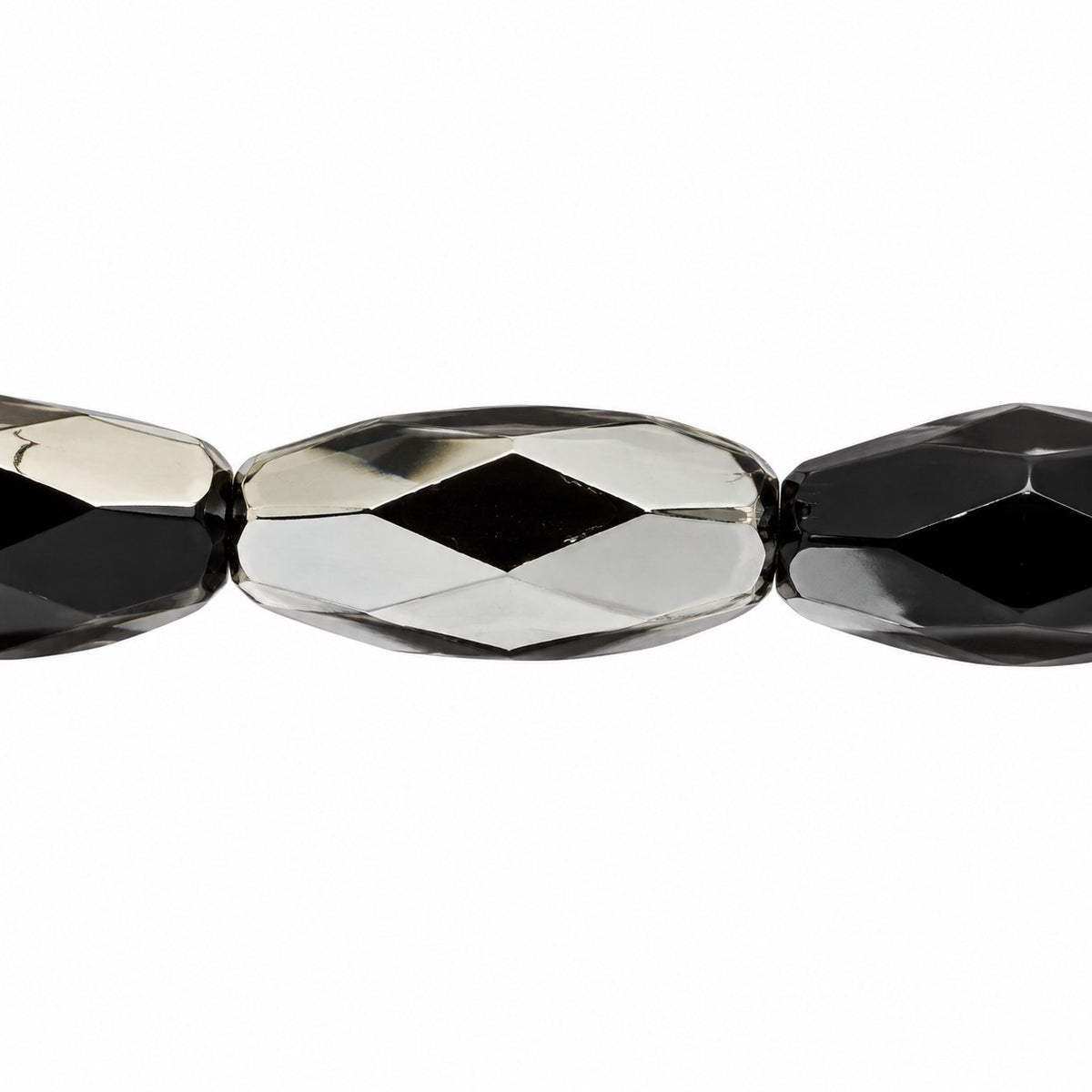 Fire Polished Faceted Oval Beads, Black Chrom (23980-27401), Glass, Czech Republic