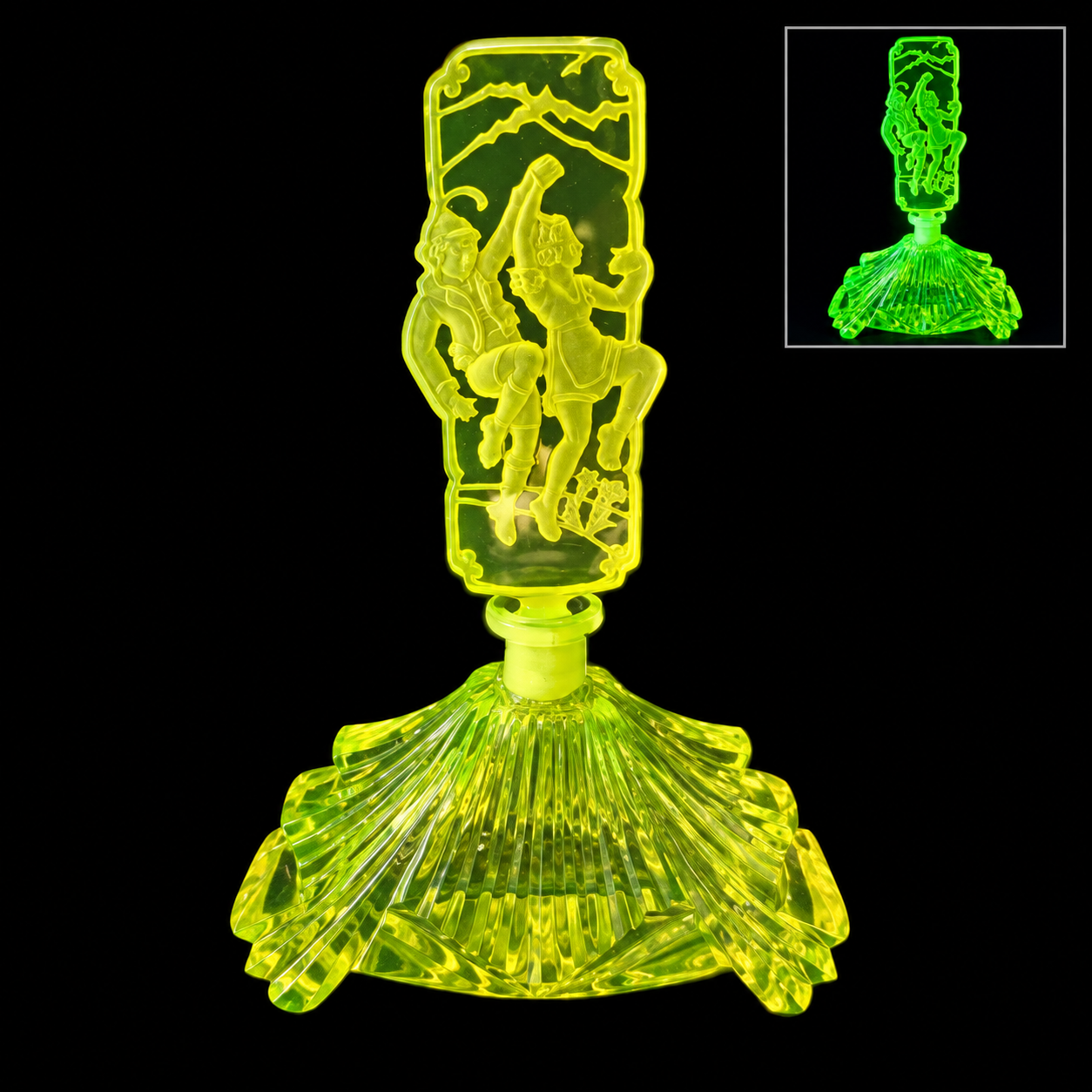 Uranium Vintage Bohemia Glass Perfume Bottle, Czech Republic, OUTLET