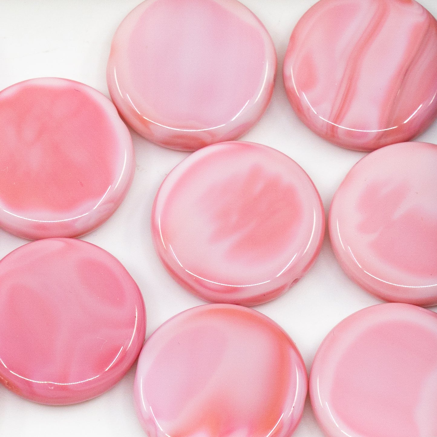 OUTLET 10 grams Coin Beads, 20 x 20 mm, Opaque Pink (74010), Glass, Czech Republic