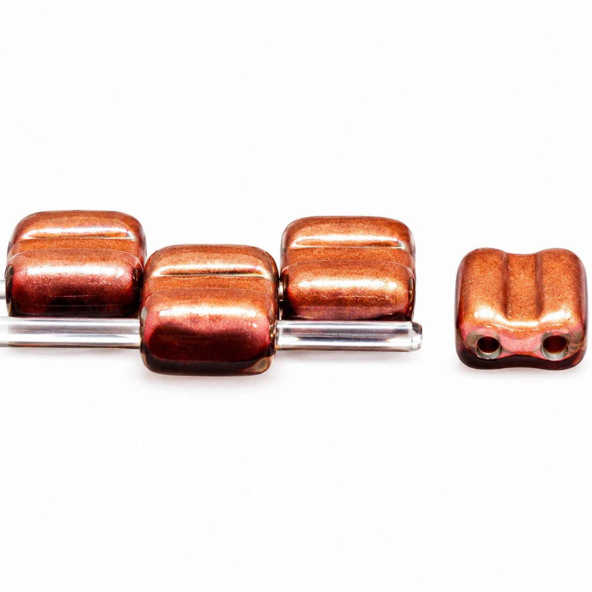 Silky 2-Hole Square Beads, Transparent Red Matte Rose Gold Capri (90100-84110-27101), Glass, Czech Republic