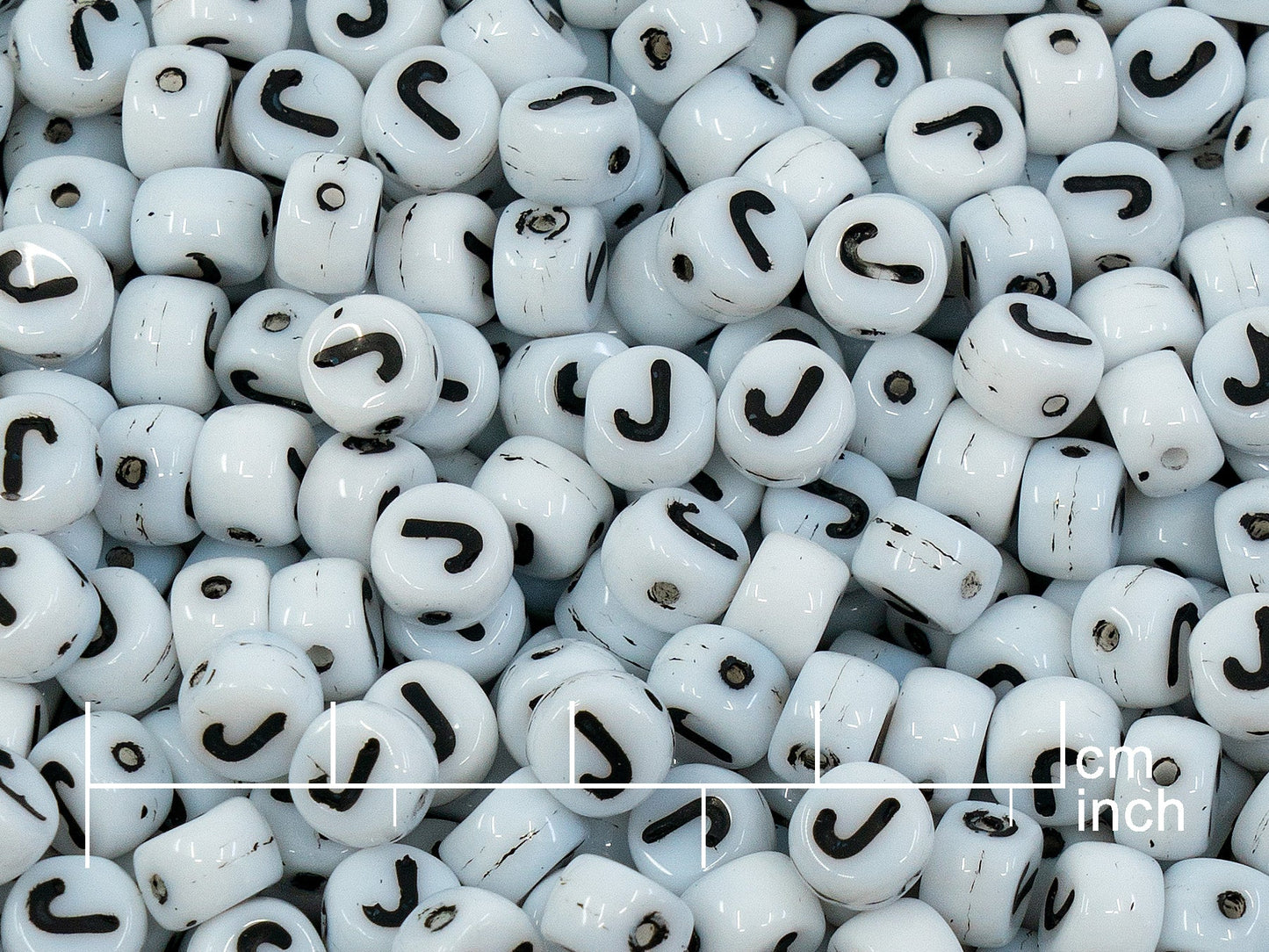 OUTLET 250g Pressed Czech Glass Letter Number Beads, 6 x 6 mm, (j), White Black Lined, Glass, Czech Republic