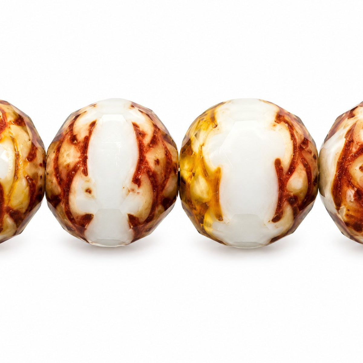 Faceted Fire Polished Beads Special Cut, Chalk White Stain Strong (03000-86805), Glass, Czech Republic