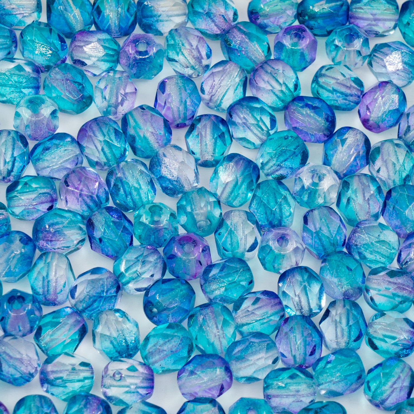 出口 10 克刻面圆形火抛光珠,6 x 6 毫米,水晶蓝紫色(00030-蓝紫色),玻璃,捷克共和国