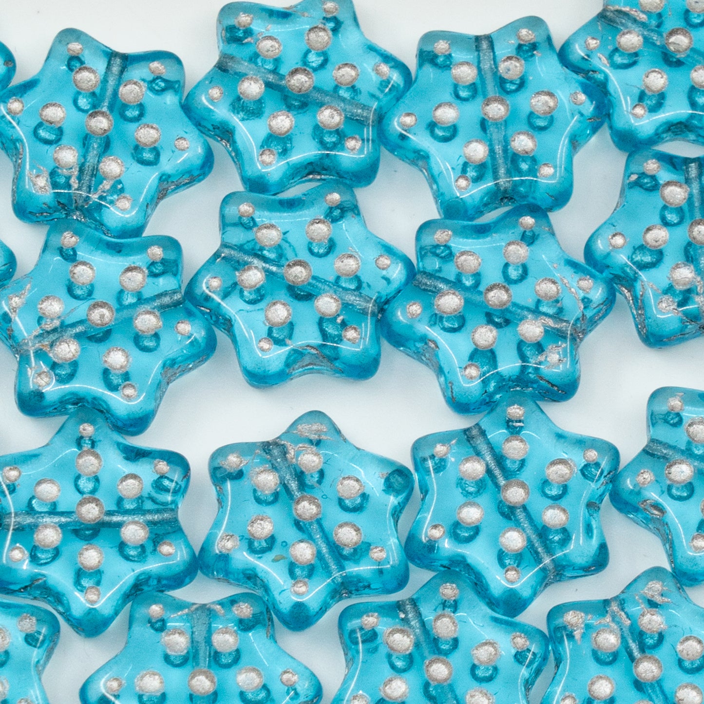 奥特莱斯 10克星形压珠,带点,透明浅绿色,银色内衬 (60010-54301),玻璃,捷克共和国