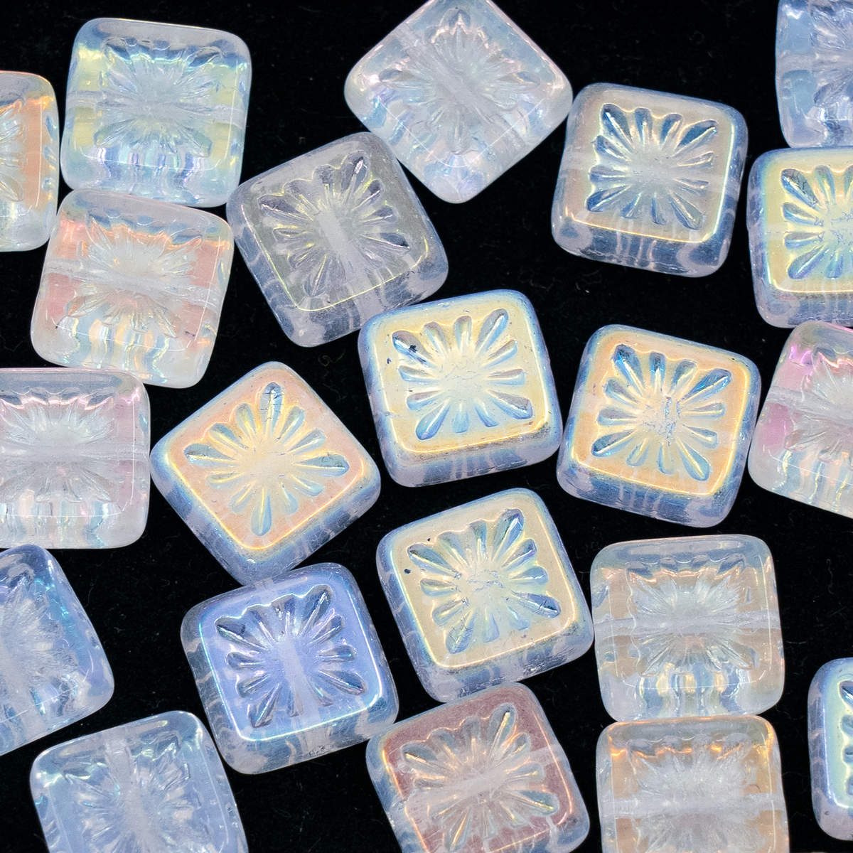 OUTLET 250g/50g Squared Kiwi Beads, 10 x 10 mm, Crystal Ab (00030-28701), Glass, Czech Republic