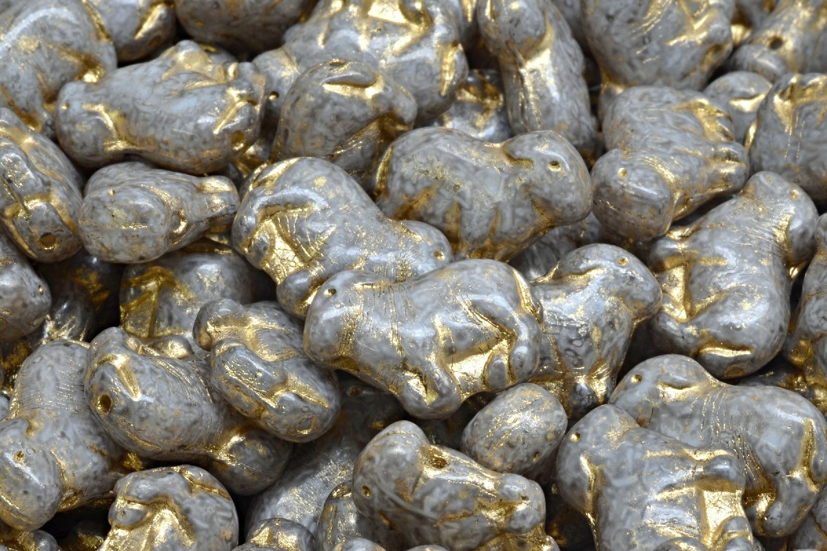Sheep Pressed Beads, White 34312 Gold Lined (02010-34312-54302), Glass, Czech Republic