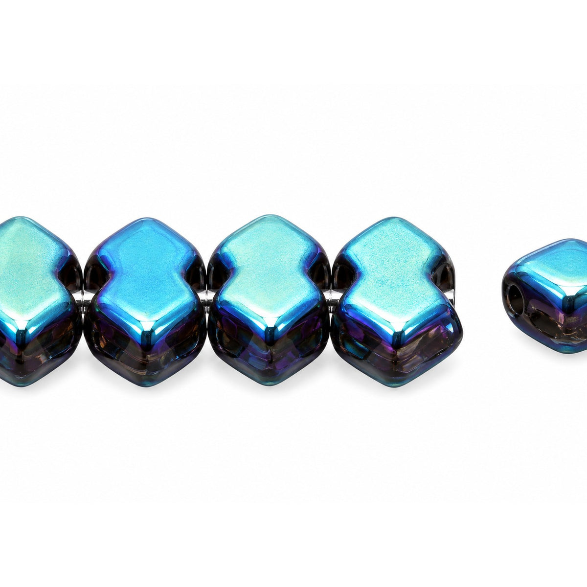 3-Hole Pressed Beads, Black Ab Full (2X Side) (23980-28703), Glass, Czech Republic