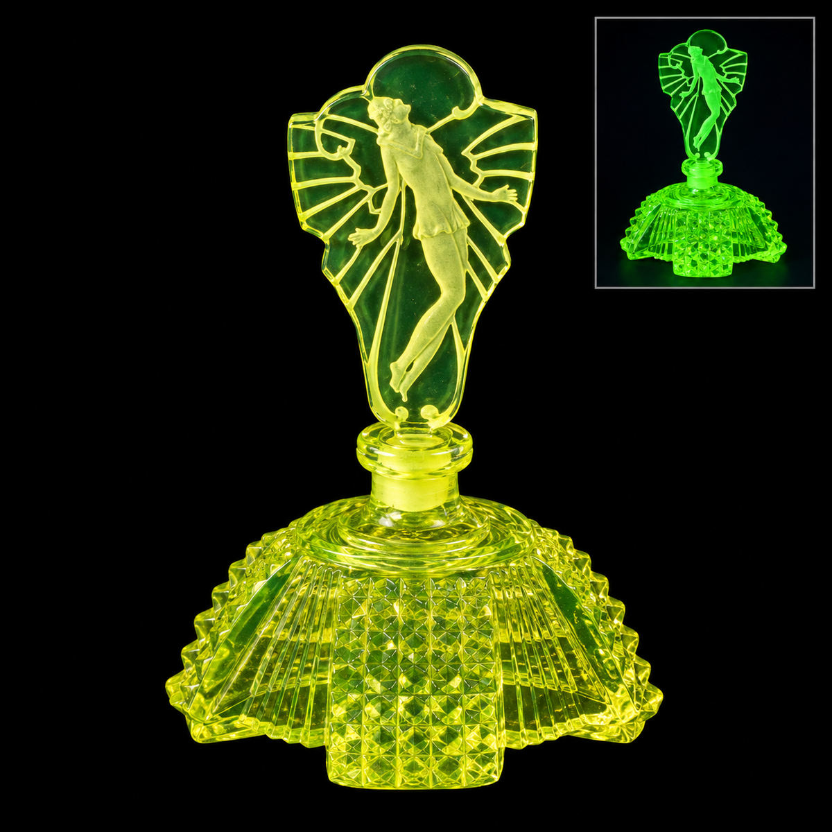 Uranium Vintage Bohemia Glass Perfume Bottle, Czech Republic, OUTLET