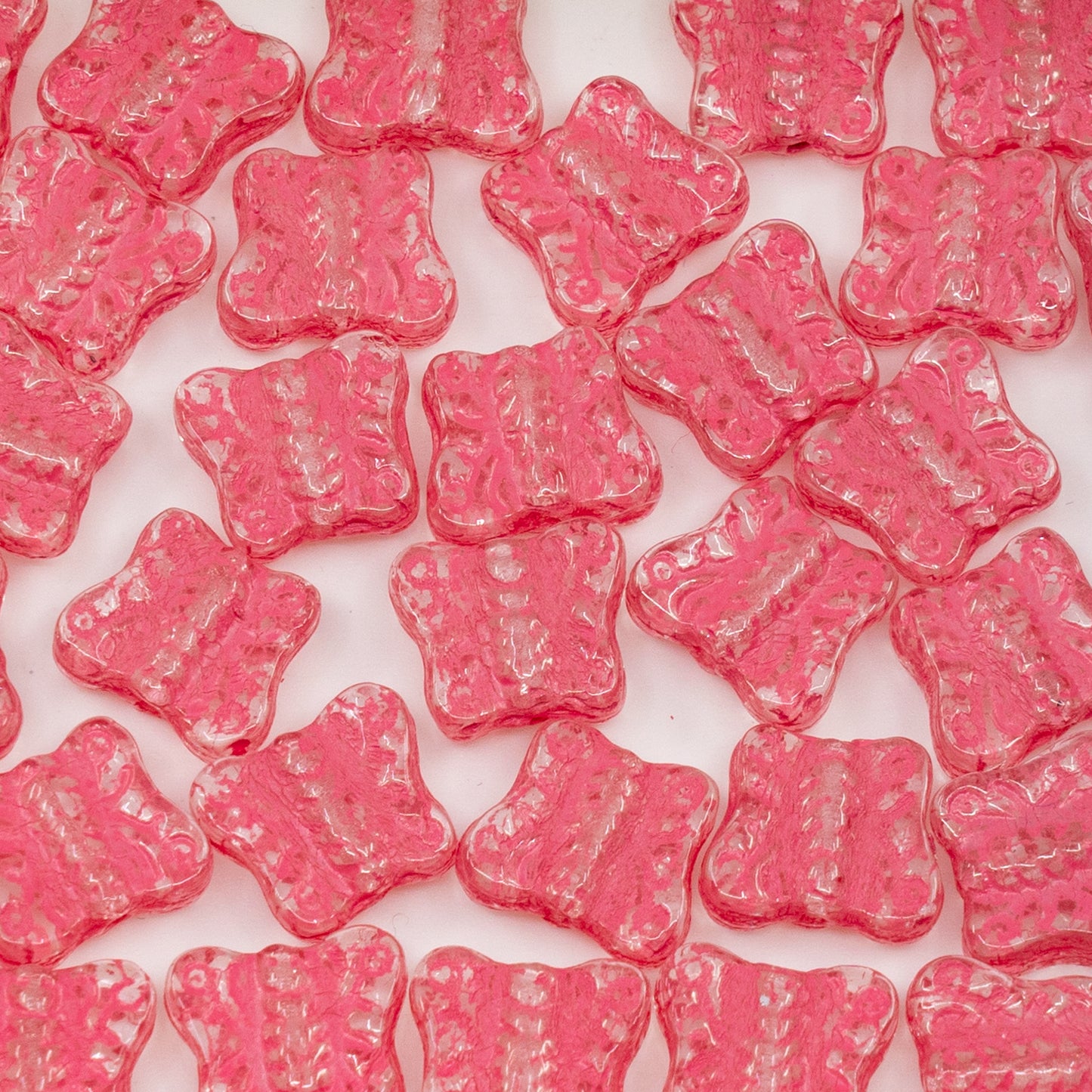 アウトレット 250g/50g バタフライビーズ、12x12 mm、クリスタルピンク (00030-54321)、ガラス、チェコ共和国