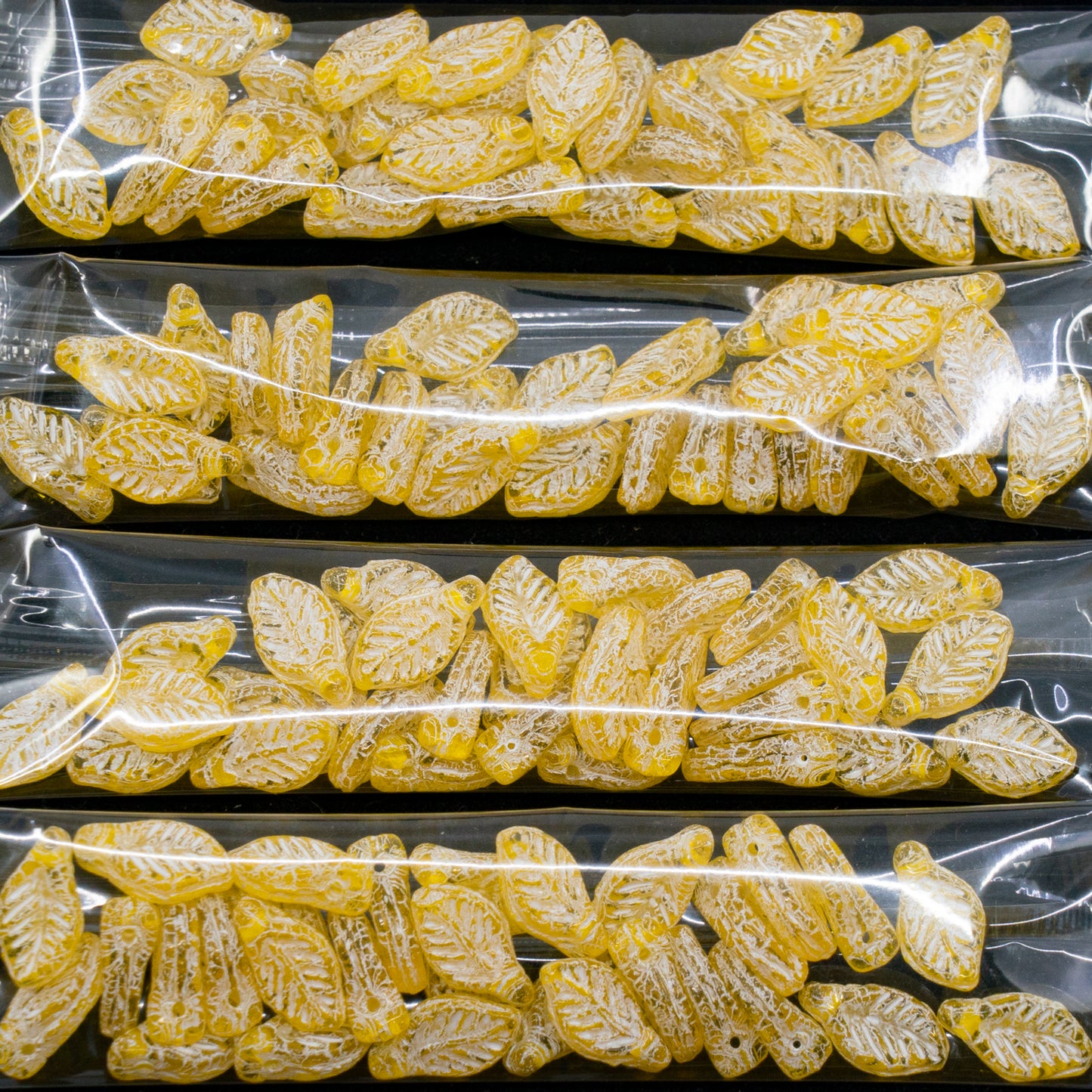 OUTLET 10 grams Bay Leaf Beads, 6 x 12 mm, Transparent Yellow White Lined (80020-46401), Glass, Czech Republic
