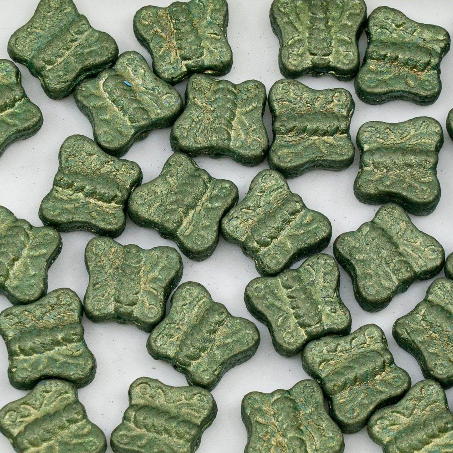 OUTLET 250g/50g Pressed Beads Butterflies, 12 x 12 mm, Matte Green (02010-51559), Glass, Czech Republic
