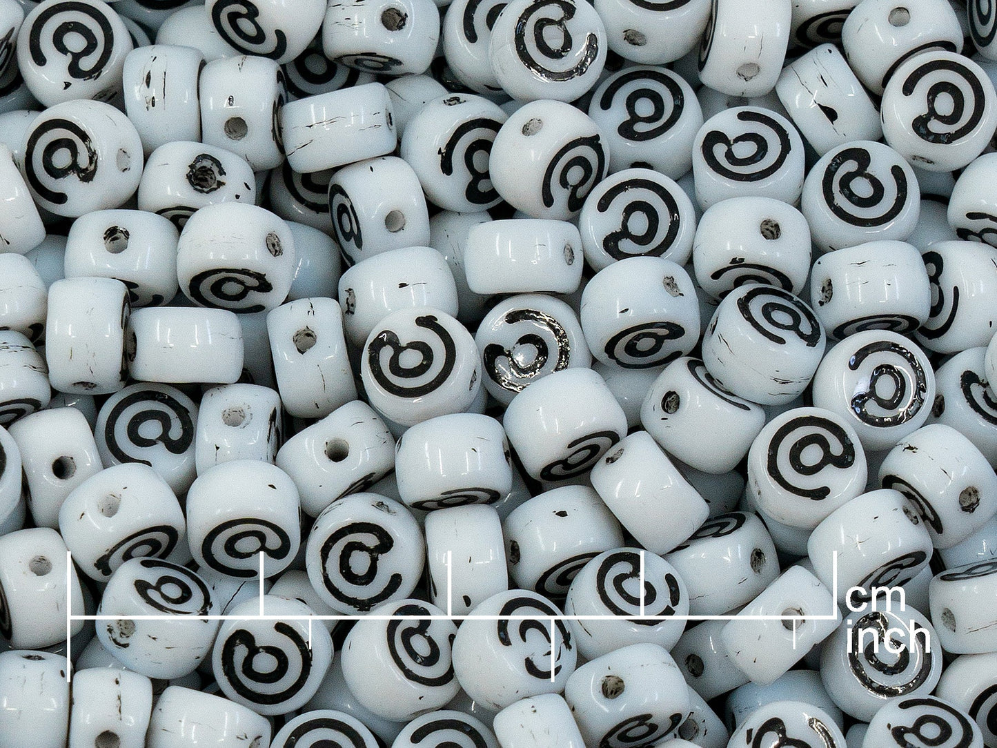 OUTLET 250g Pressed Czech Glass Letter Number Beads, 6 x 6 mm, (@), White Black Lined, Glass, Czech Republic