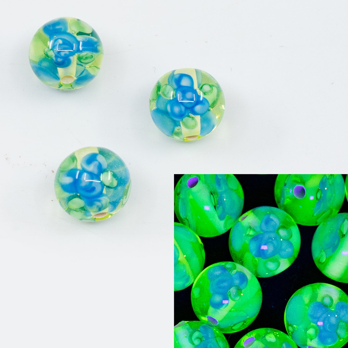 OUTLET 1 pcs Handmade Lampwork Beads (round), 10 x 10 mm, 17 Green Glass Green Design (), Glass, Czech Republic