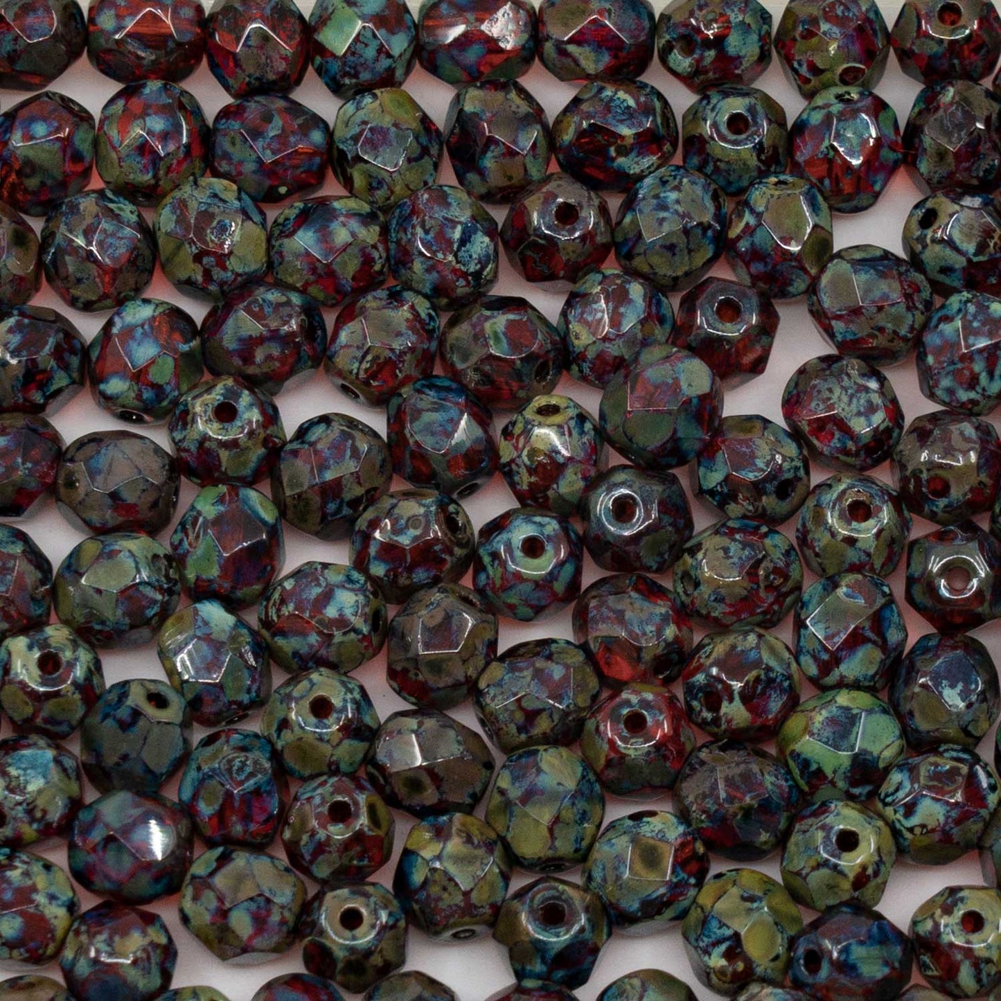 アウトレット 250g ファセット加工 ファイアポリッシュ ラウンドビーズ 6 x 6 mm 透明レッドトラバーチン (90060-86800) ガラス チェコ共和国