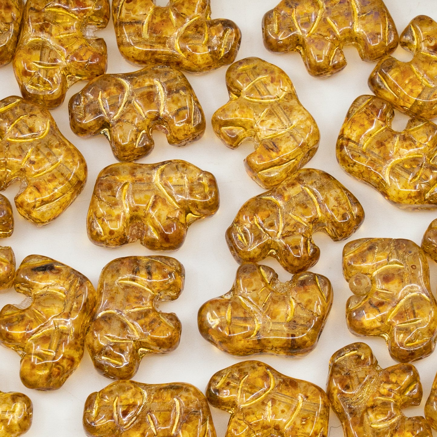 アウトレット 250g/50g スモールエレファントビーズ、15 x 11 mm、クリスタルトラバーチンゴールドライニング(00030-86800-54302)、ガラス、チェコ共和国