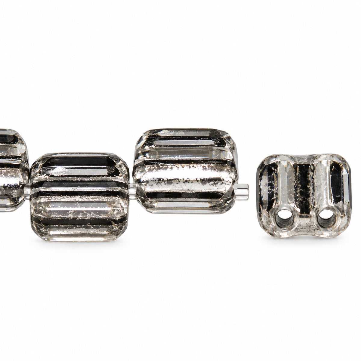 Silky 2-Hole Square Beads, Crystal (30), Glass, Czech Republic