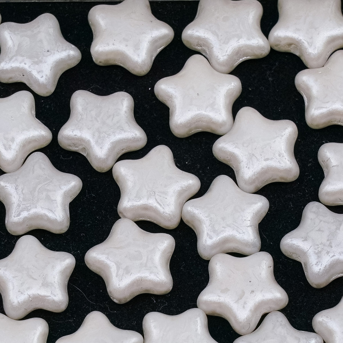 OUTLET 250g/50g Flat Star Beads, 12 x 12 mm, White Opal 56901 (02020-56901), Glass, Czech Republic