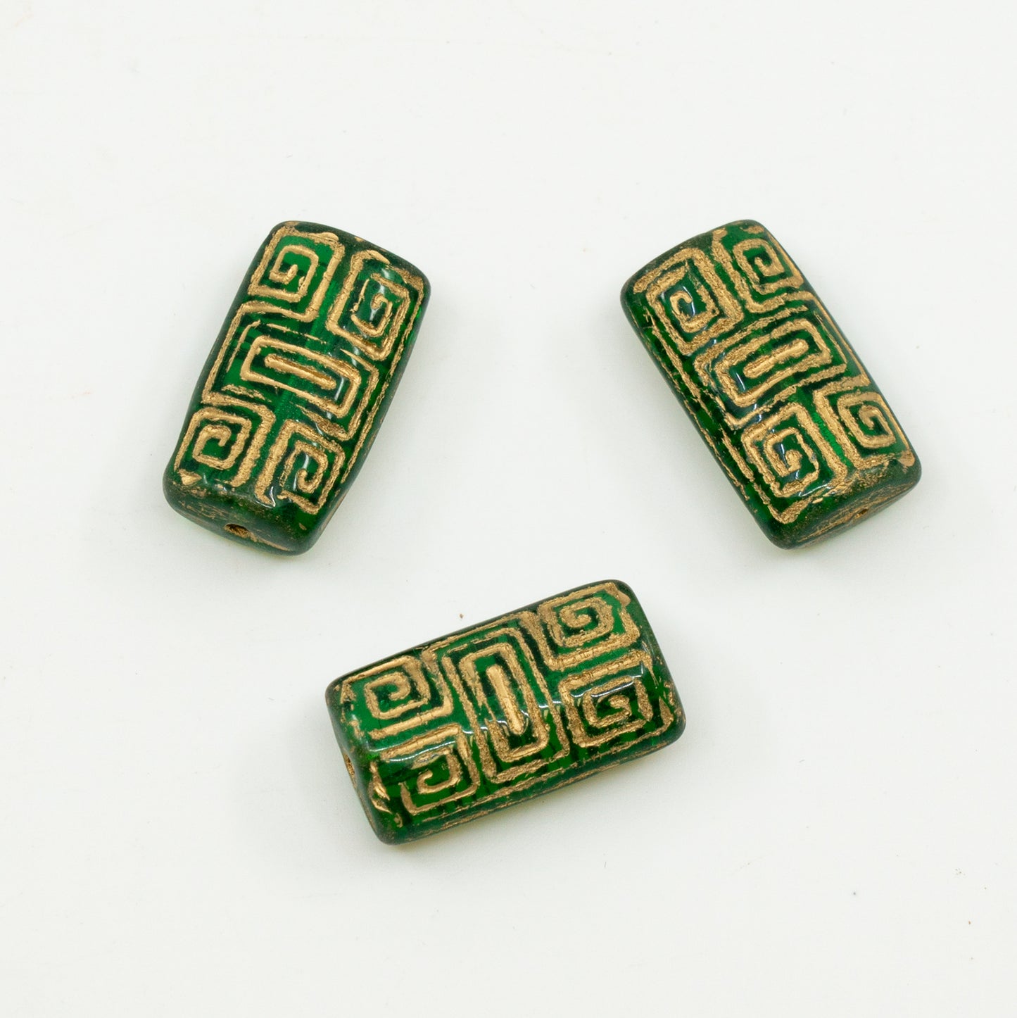 アウトレット 10グラム プレスビーズ、21 x 13 mm、透明グリーンエメラルドゴールドライン(50720-54302)、ガラス、チェコ共和国